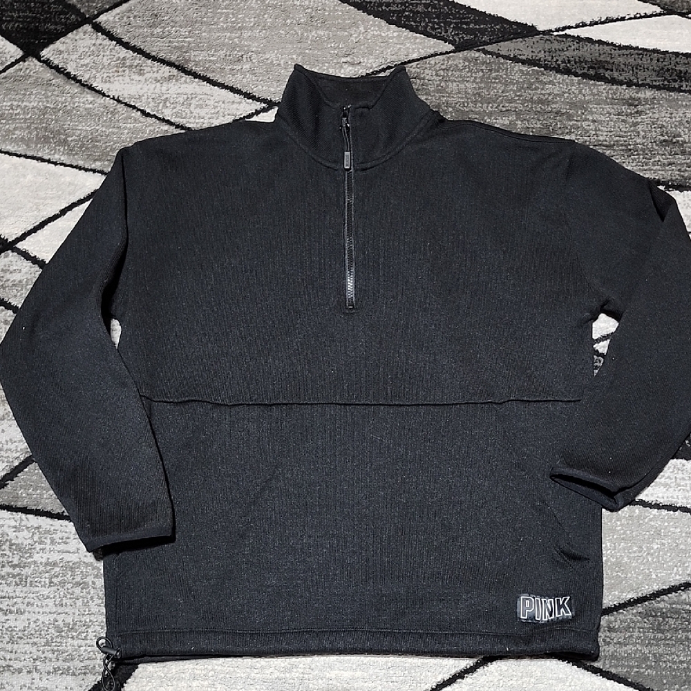 VS PINK BLACK KNIT-FLEECE CAMPUS-FIT 2019 QUARTER-ZIP SWEATSHIRT